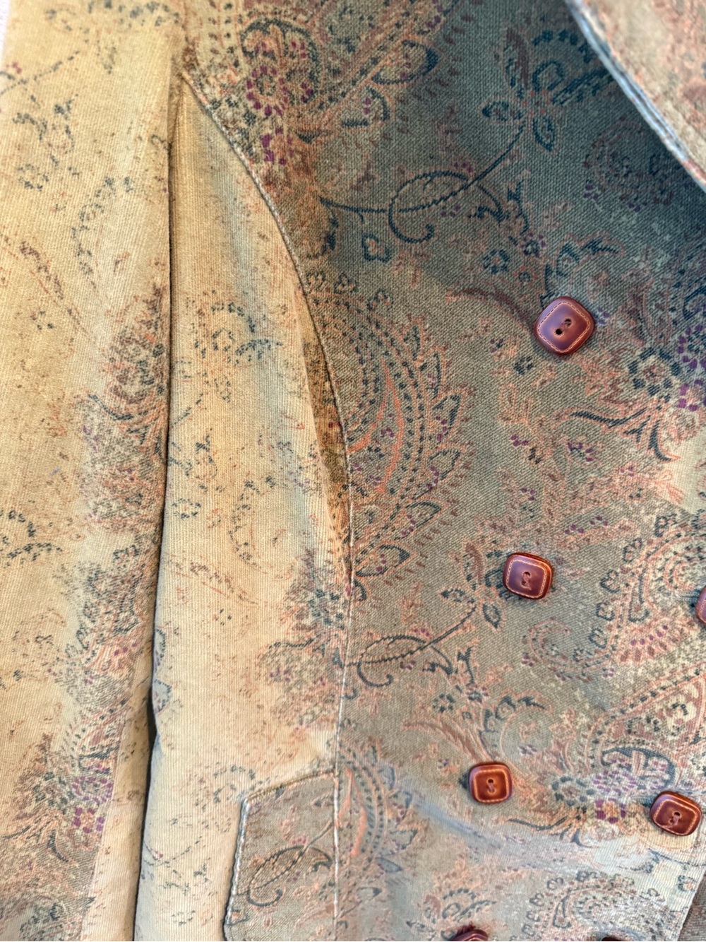 Vintage Express Women's Olive Green Paisley Double-Breasted Coat - Picture 2 of 8